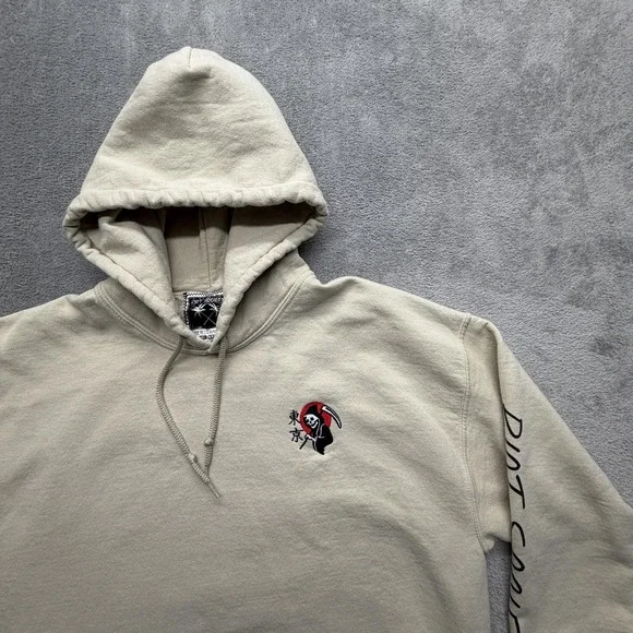 Riot Society Hoodie Mens Large Beige Fleece Sweatshirt Grim Reaper Skull Graphic - Picture 4 of 9